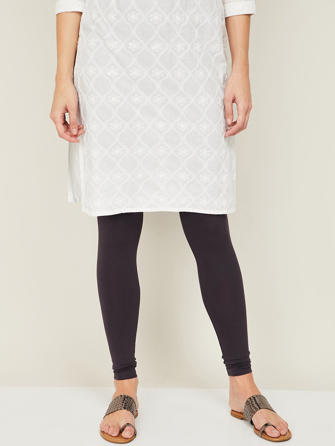 

Melange by Lifestyle Women Black Solid Churidar Length Cotton Leggings