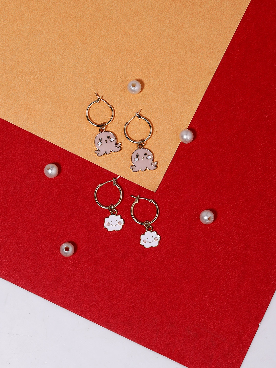

Blueberry KIDS Set of 2 White & Pink Gold-Plated Enamelled Quirky Drop Earrings
