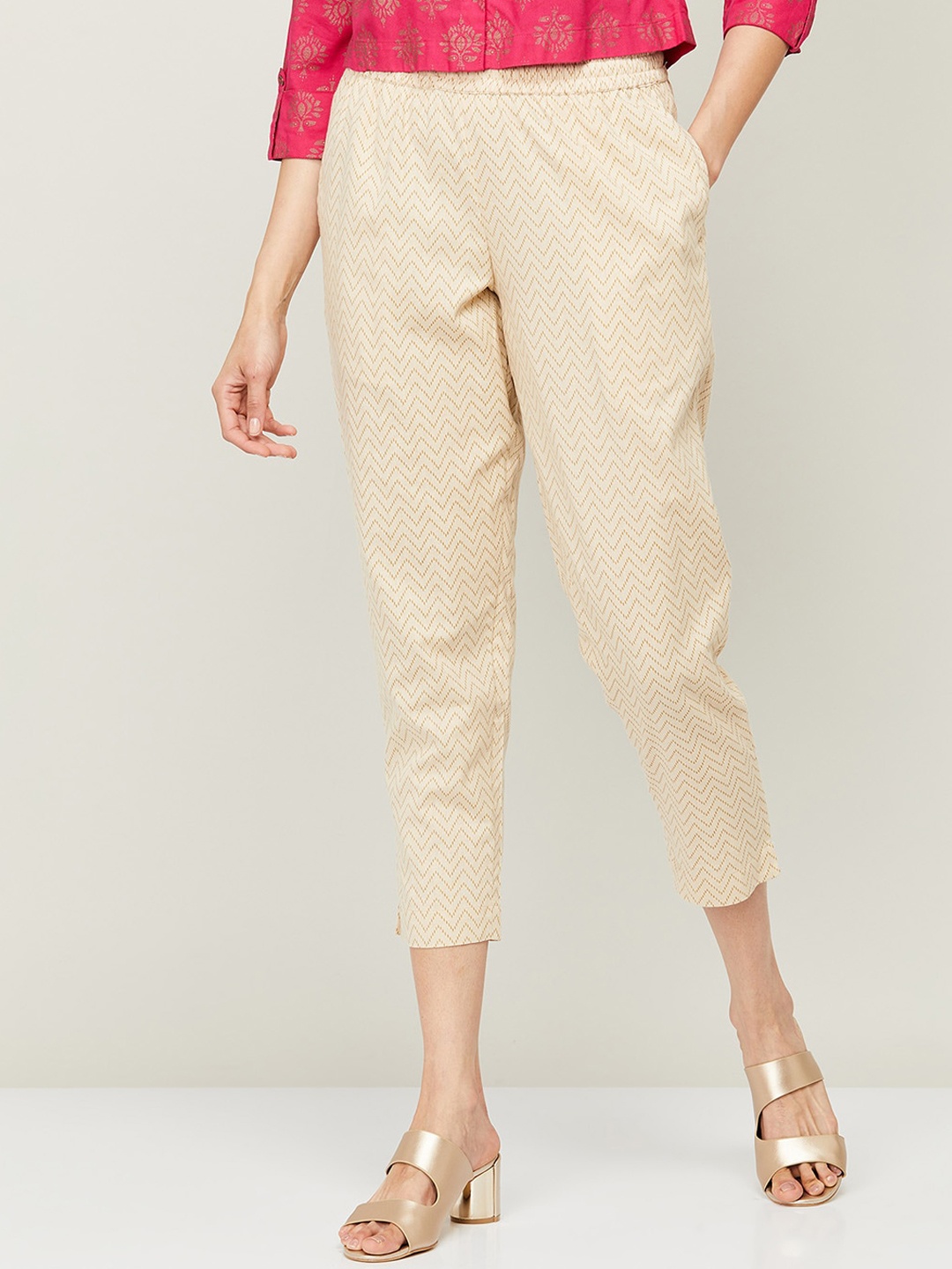 

Melange by Lifestyle Women Beige Cotton Printed Trousers