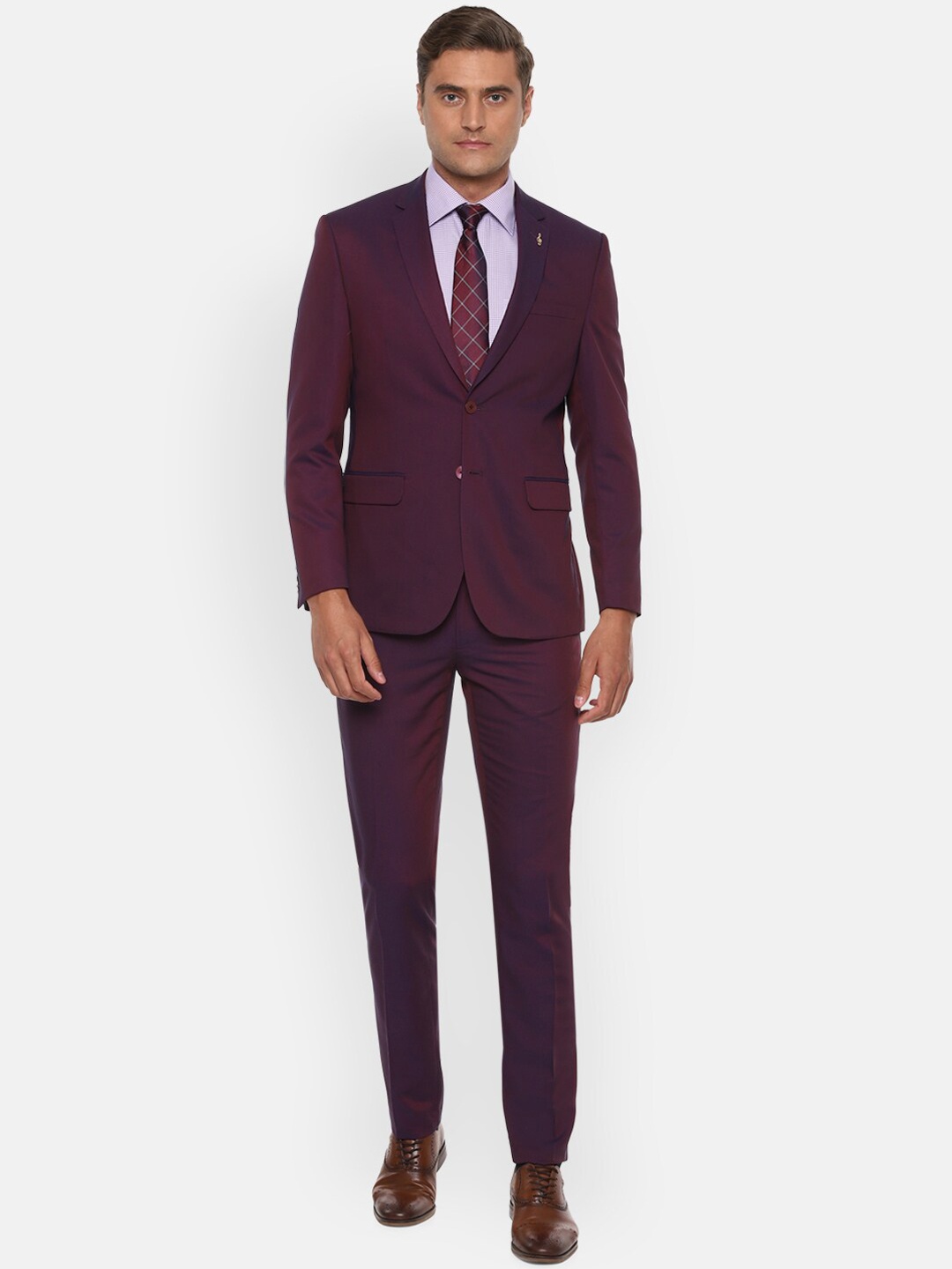 

Van Heusen Men Purple Self Design Single-Breasted Slim-Fit 2-Piece Formal Suit