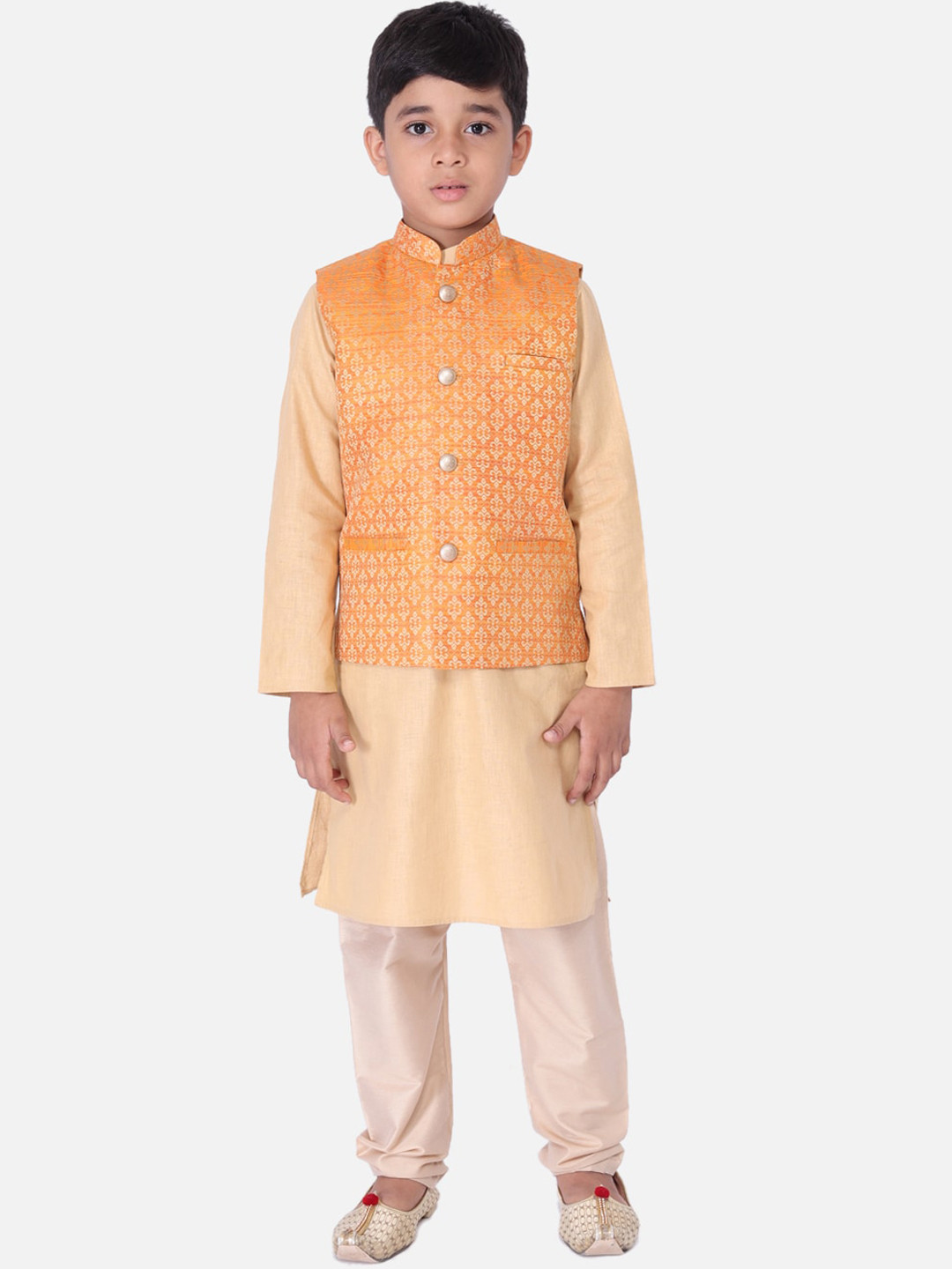

TABARD Boys Beige Pure Cotton Kurta Set With Nehru Jacket