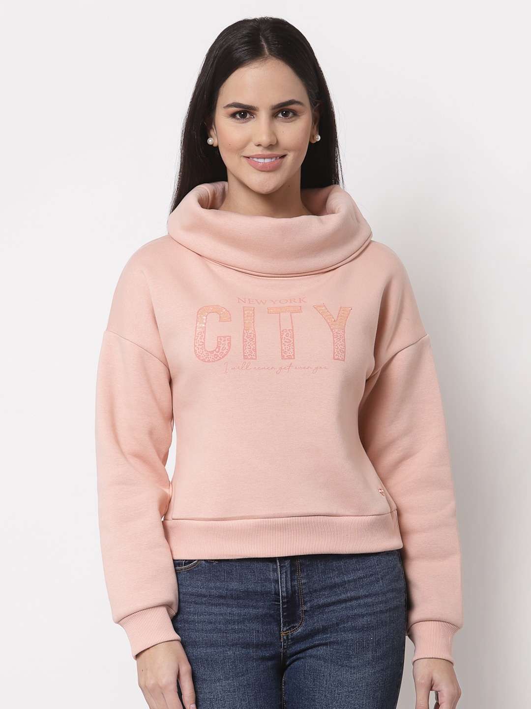 

Juelle Women Peach-Coloured Printed Sweatshirt