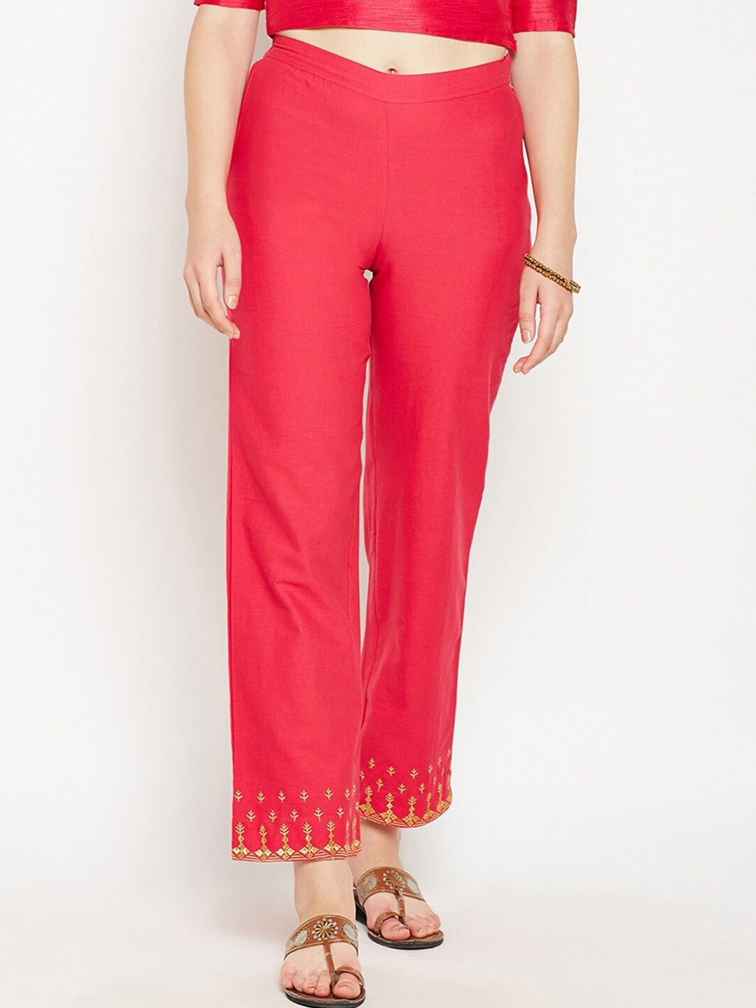 

Be Indi Women Fuchsia Embroidered Palazzo, Coral