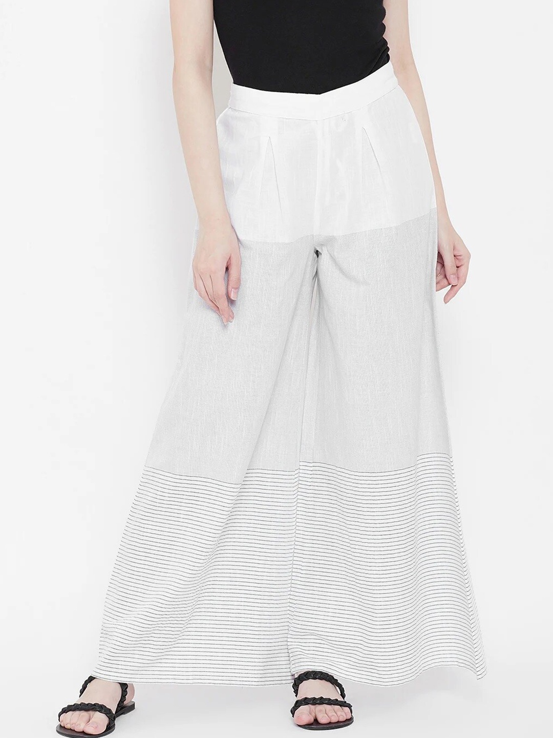 

Be Indi Women White Striped Flared Palazzos