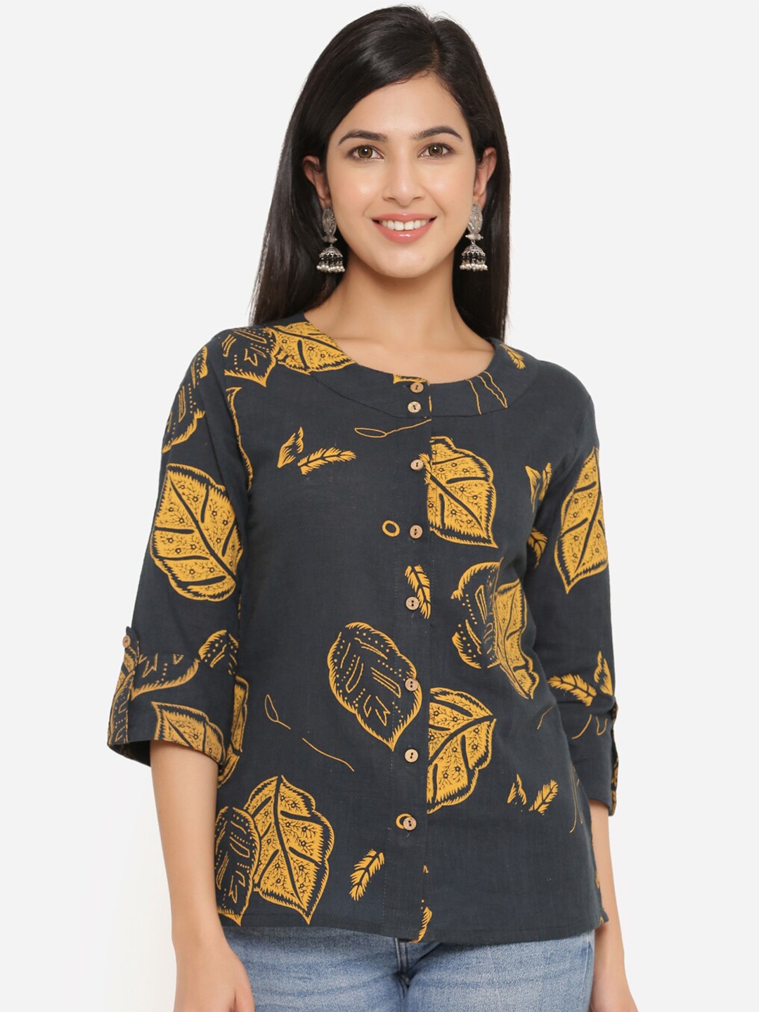 

Aprique FAB Black & Yellow Floral Printed Kurti