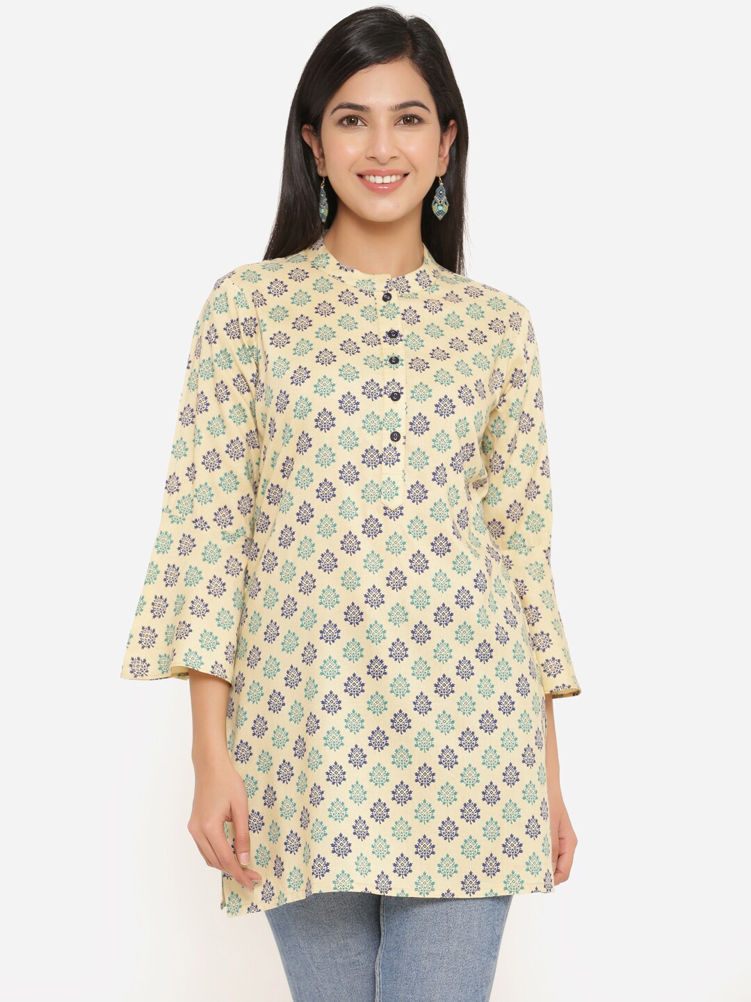 

Aprique FAB Beige & Blue Ethnic Motifs Printed Kurti