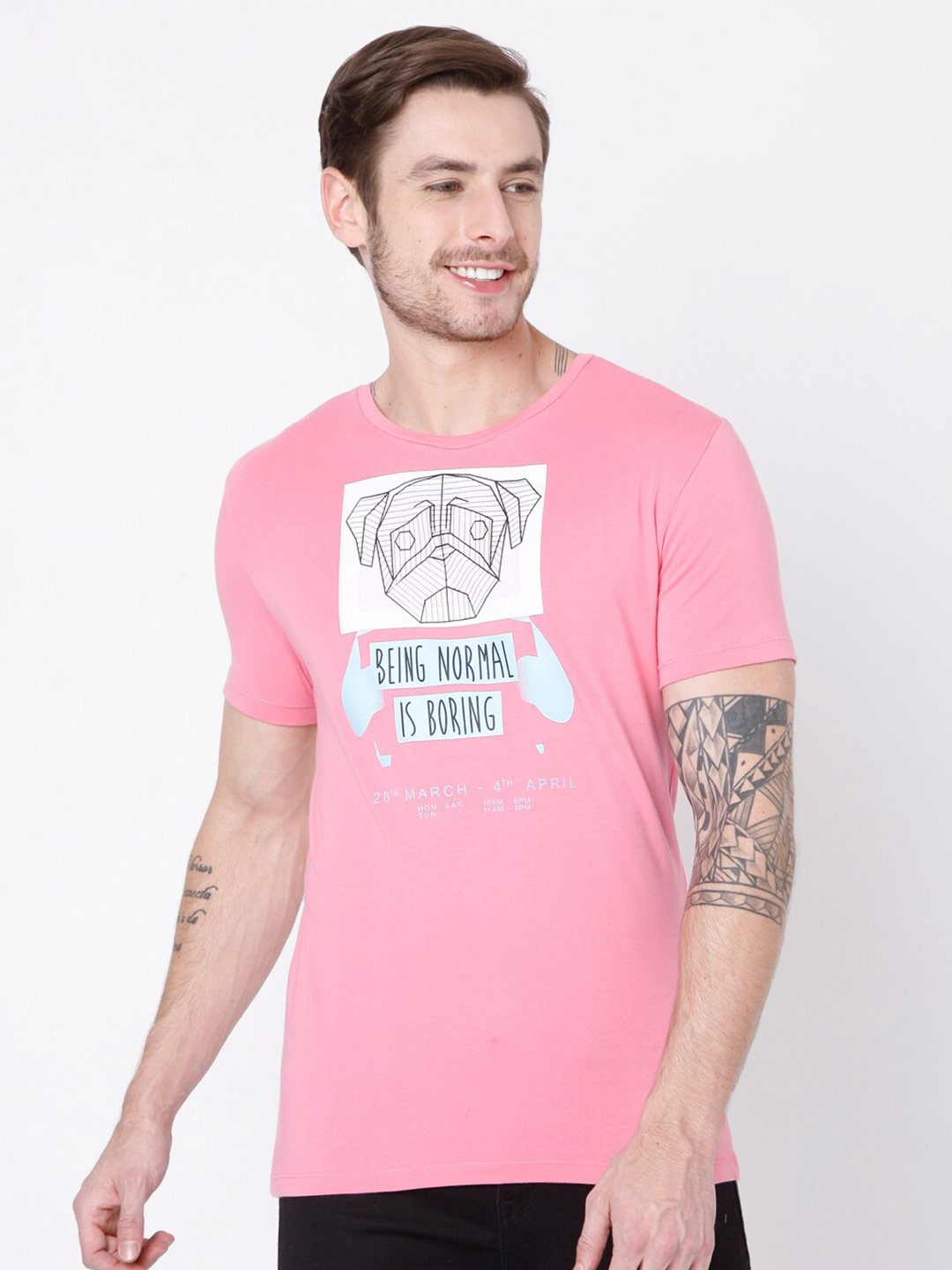 

Rex Straut Jeans Men Pink Printed Slim Fit T-shirt