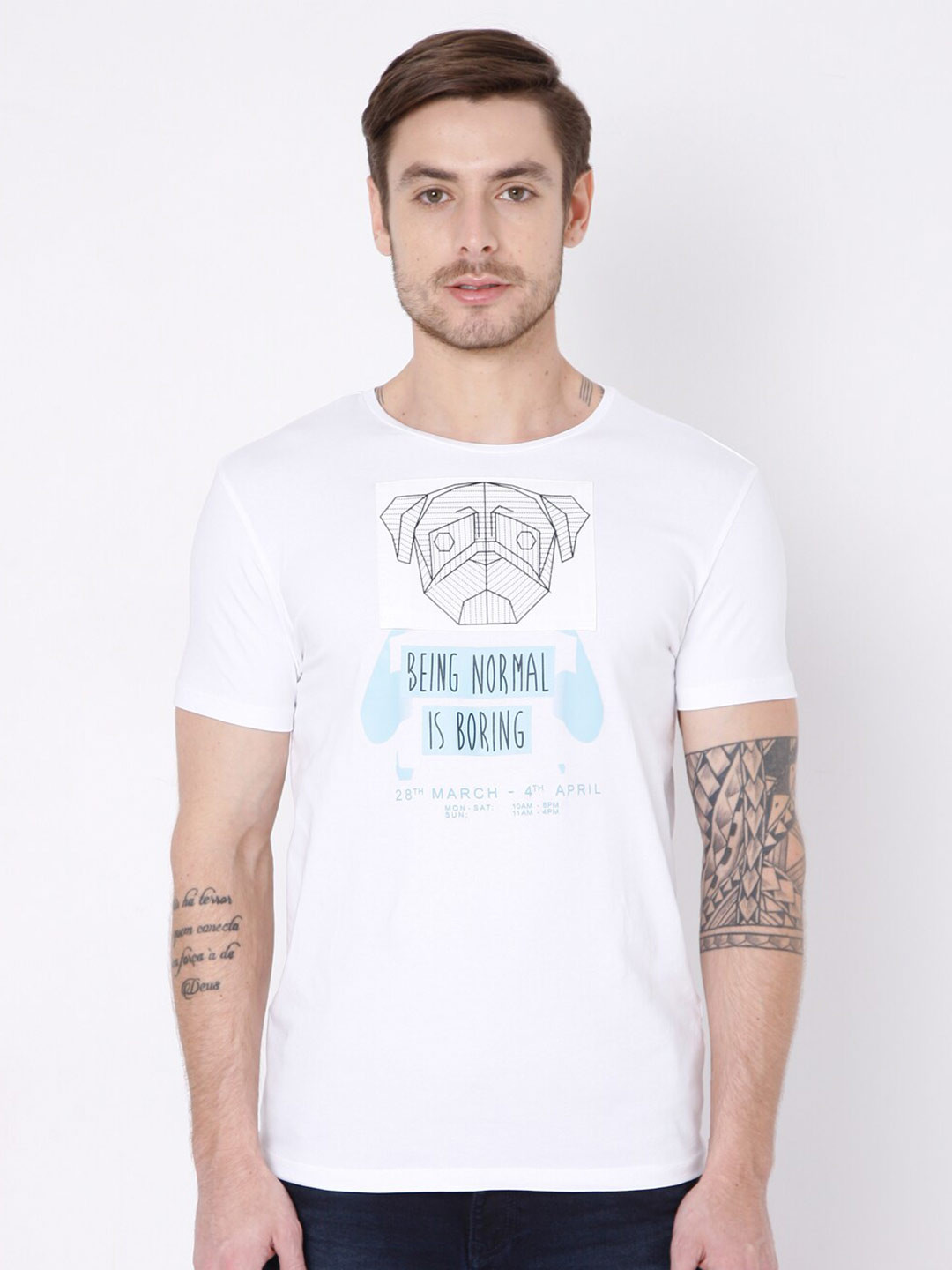 

Rex Straut Jeans Men White Printed Slim Fit T-shirt