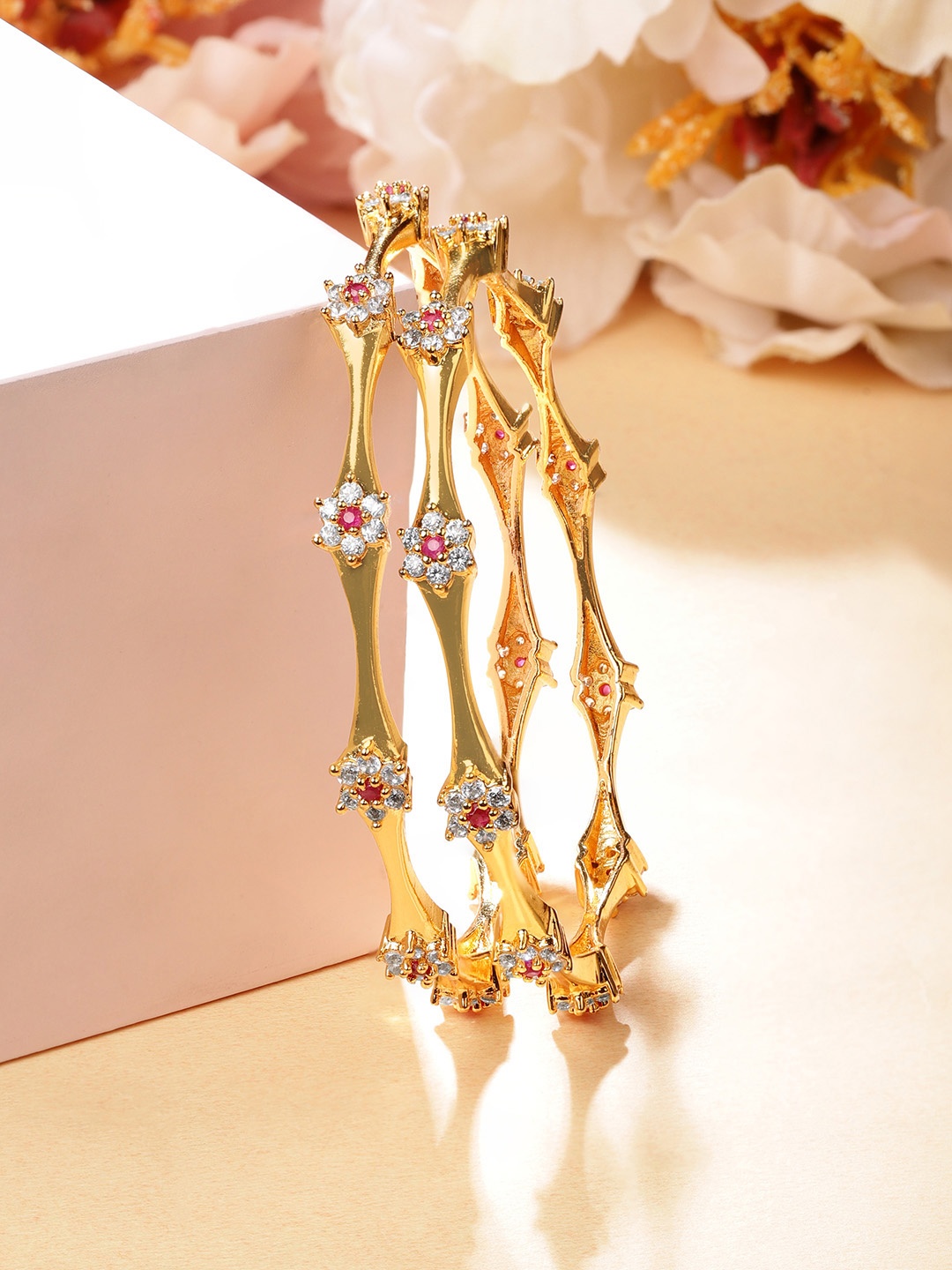 

Rubans Set Of 2 Gold-Plated White Studded Handcrafted Bangles