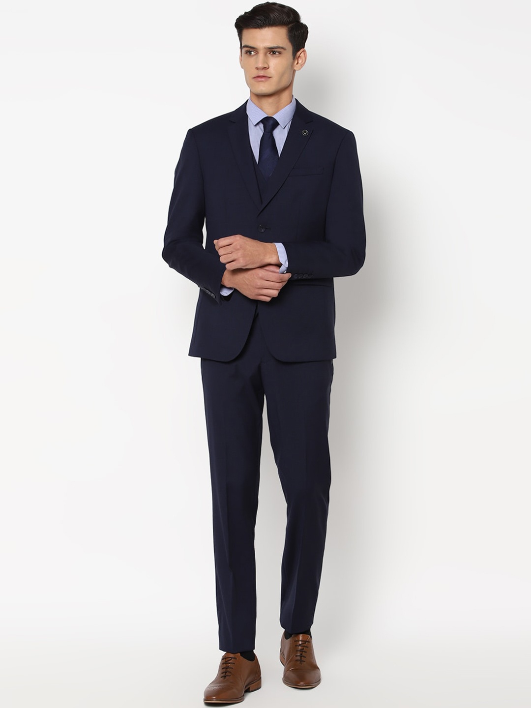 

Allen Solly Men Navy Blue Solid Single-Breasted Slim-Fit 3-Piece Formal Suit
