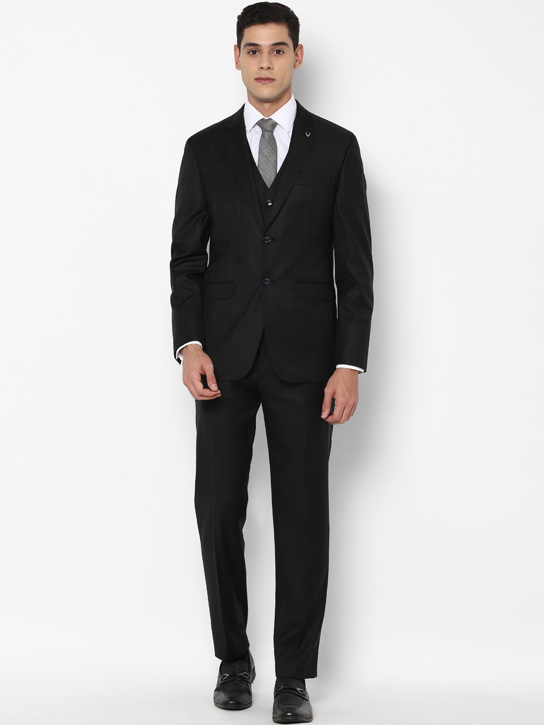 

Allen Solly Men Black Checked Single-Breasted Slim-Fit 3-Piece Formal Suit