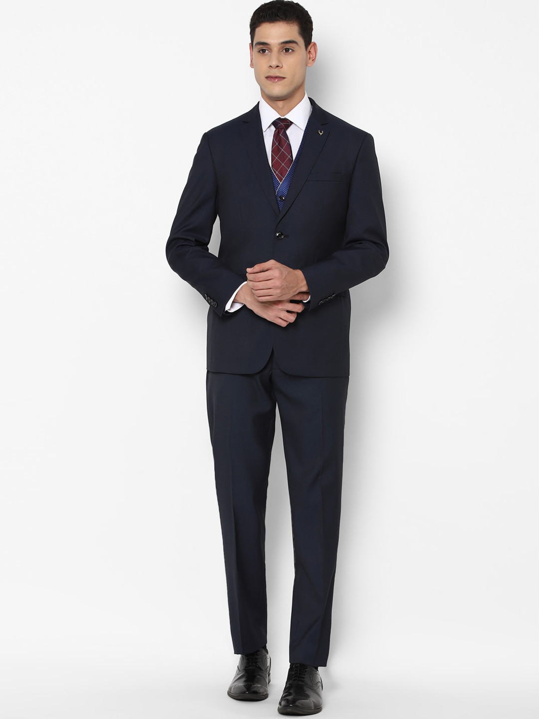 

Allen Solly Men Navy Blue Solid Single-Breasted Slim Fit 3-Piece Formal Suit