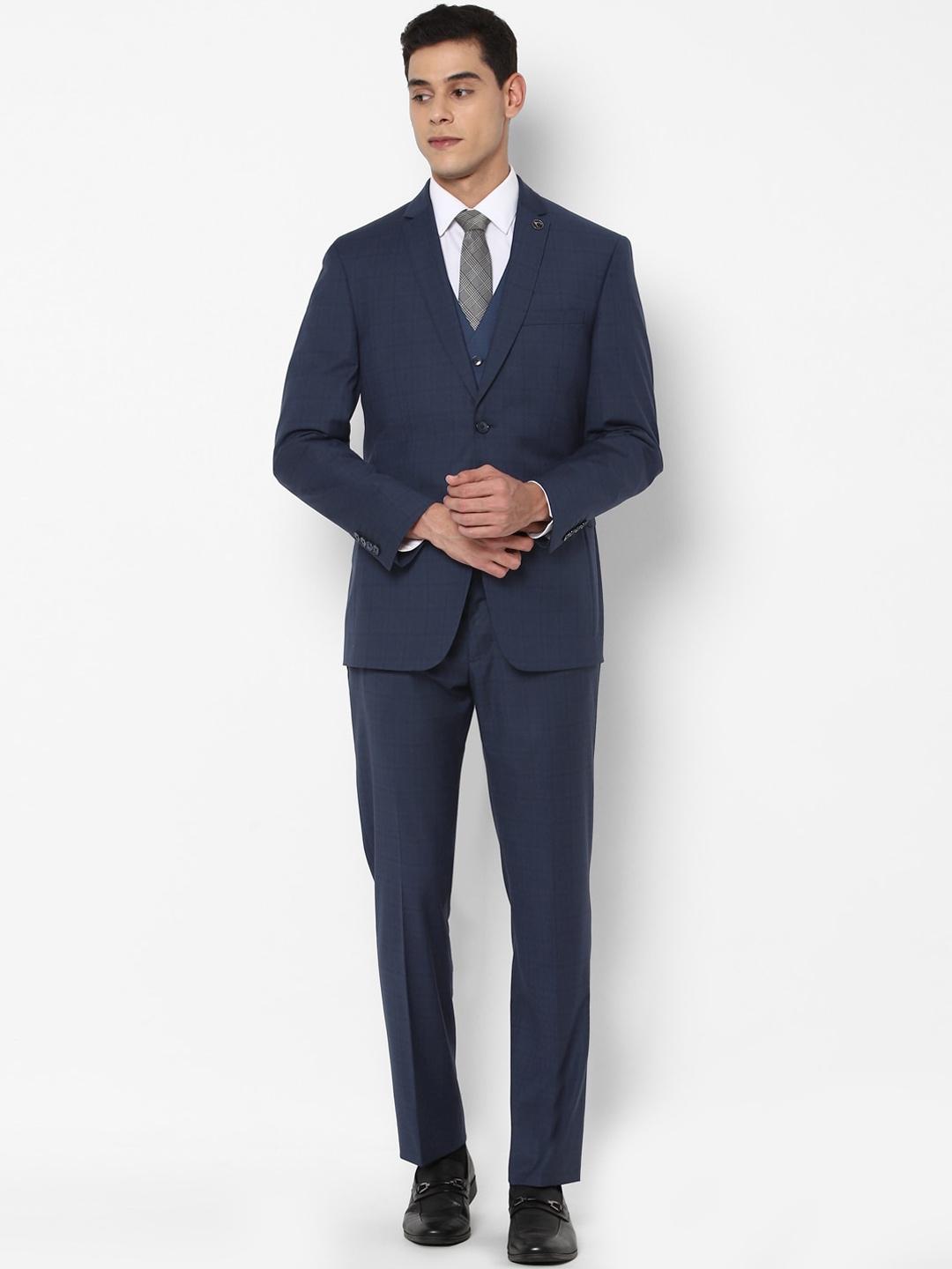 

Allen Solly Men Navy Blue Solid Single-Breasted Three piece Slim Fit Formal Suit