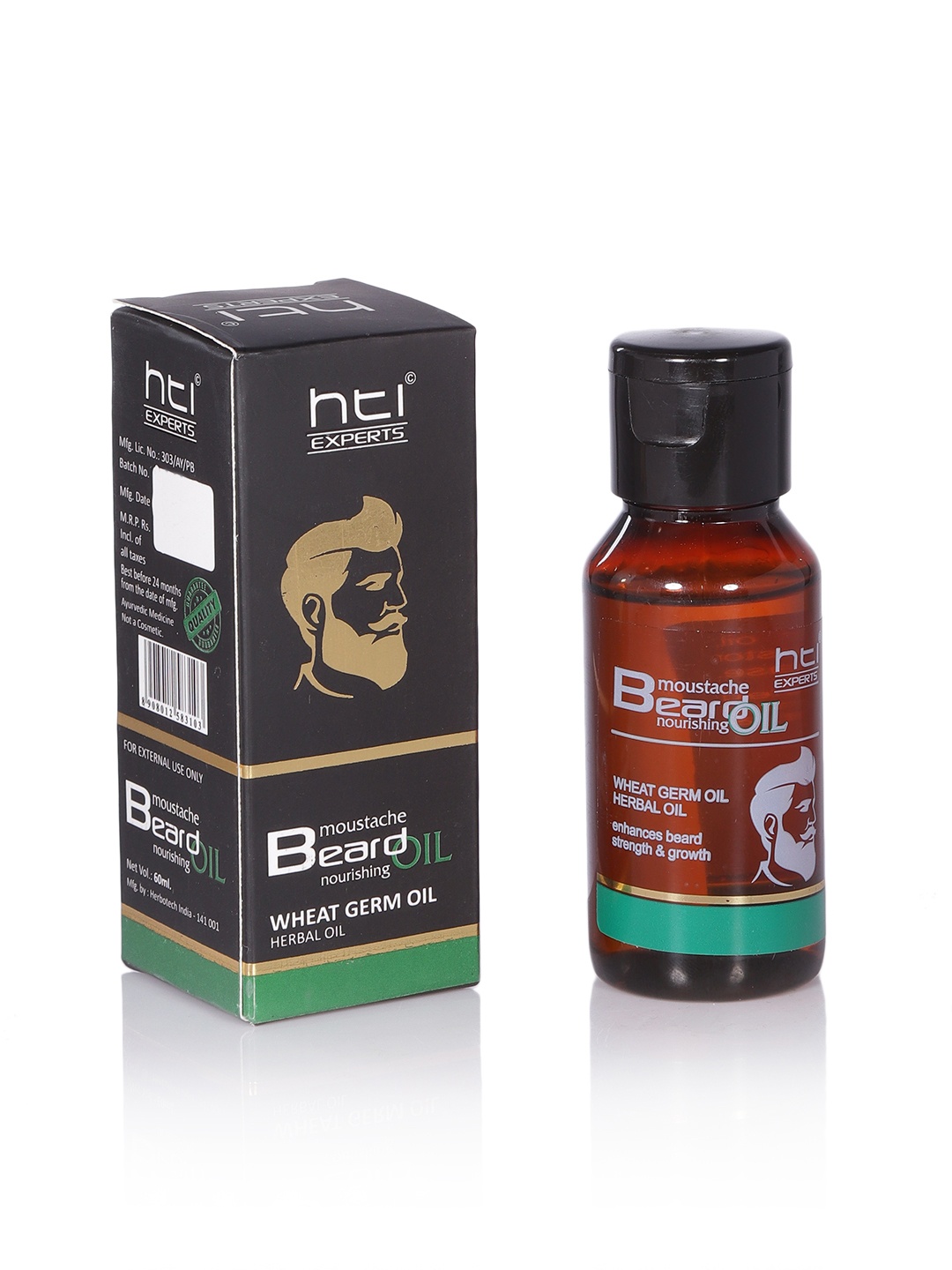 

HTI EXPERTS Beard Moustache nourishing Oil Wheat Germ Oil 60 ml, Black