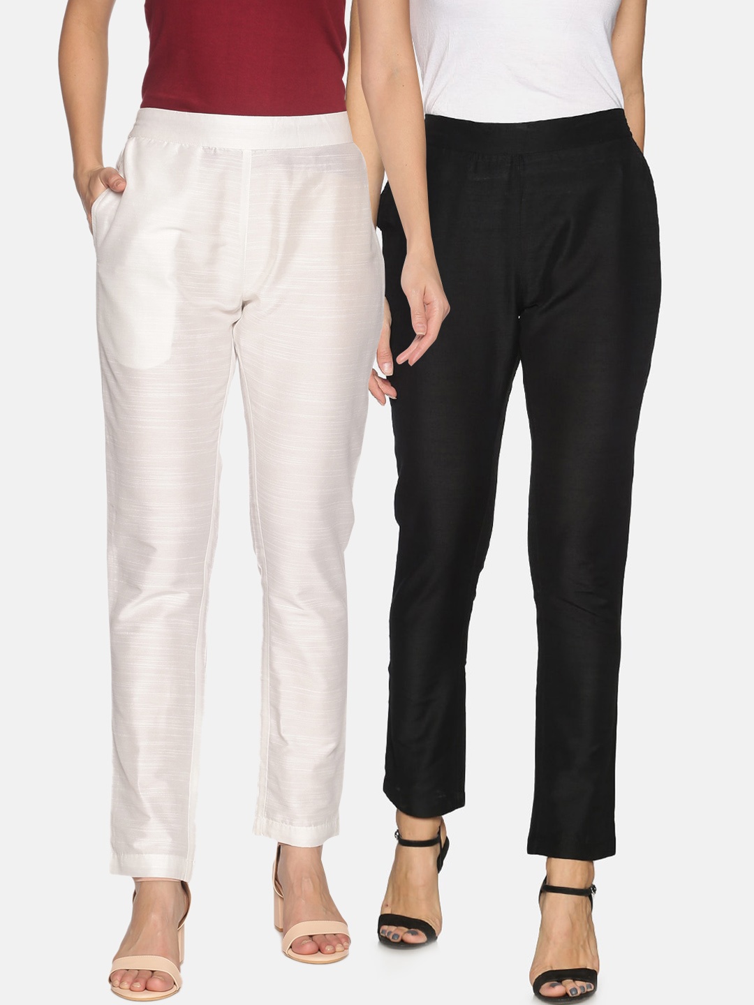 

Saffron Threads Women Pack of 2 Trousers, White