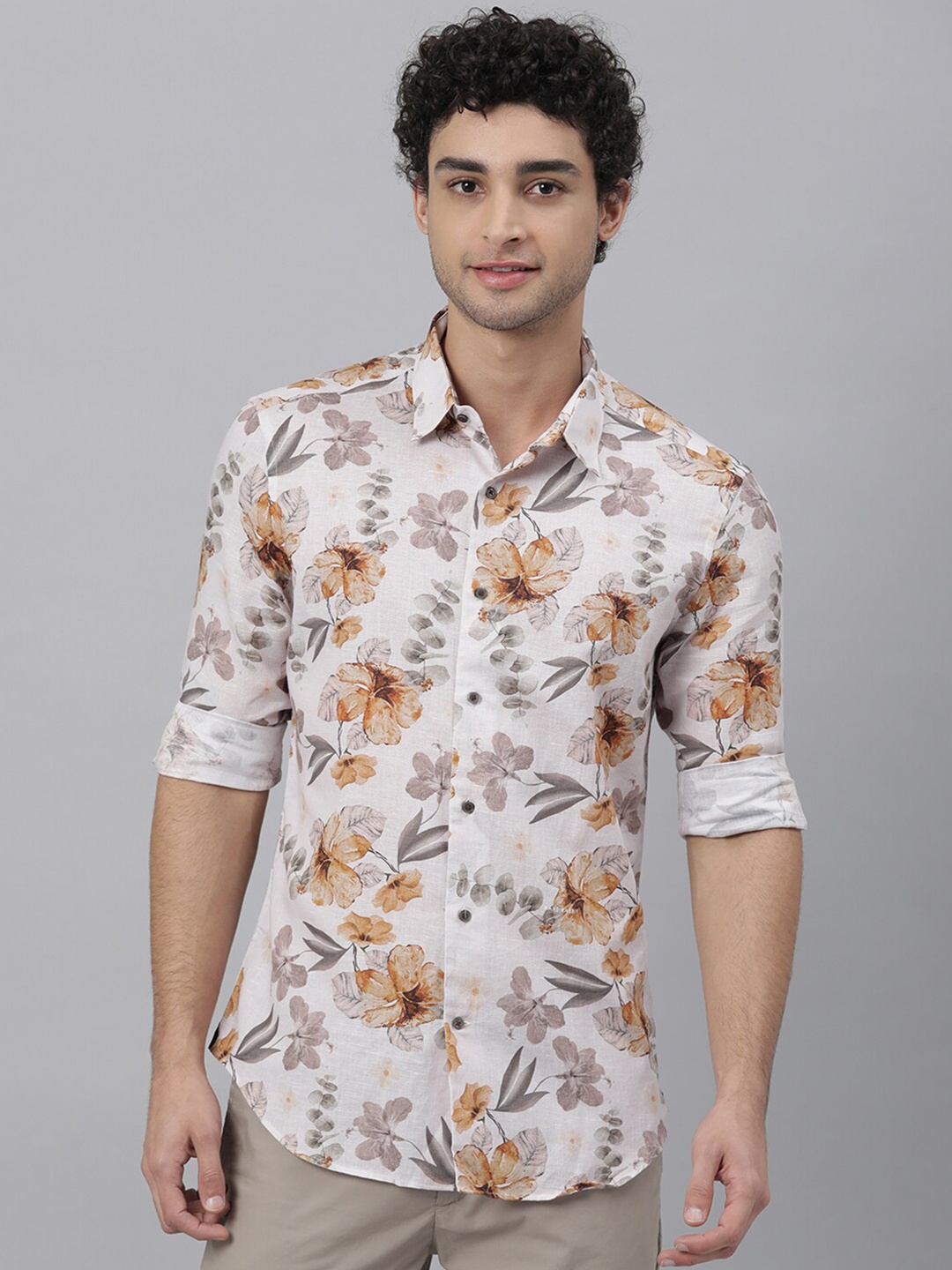 

RARE RABBIT Men Flog Slim Fit Floral Printed Shirt, Off white