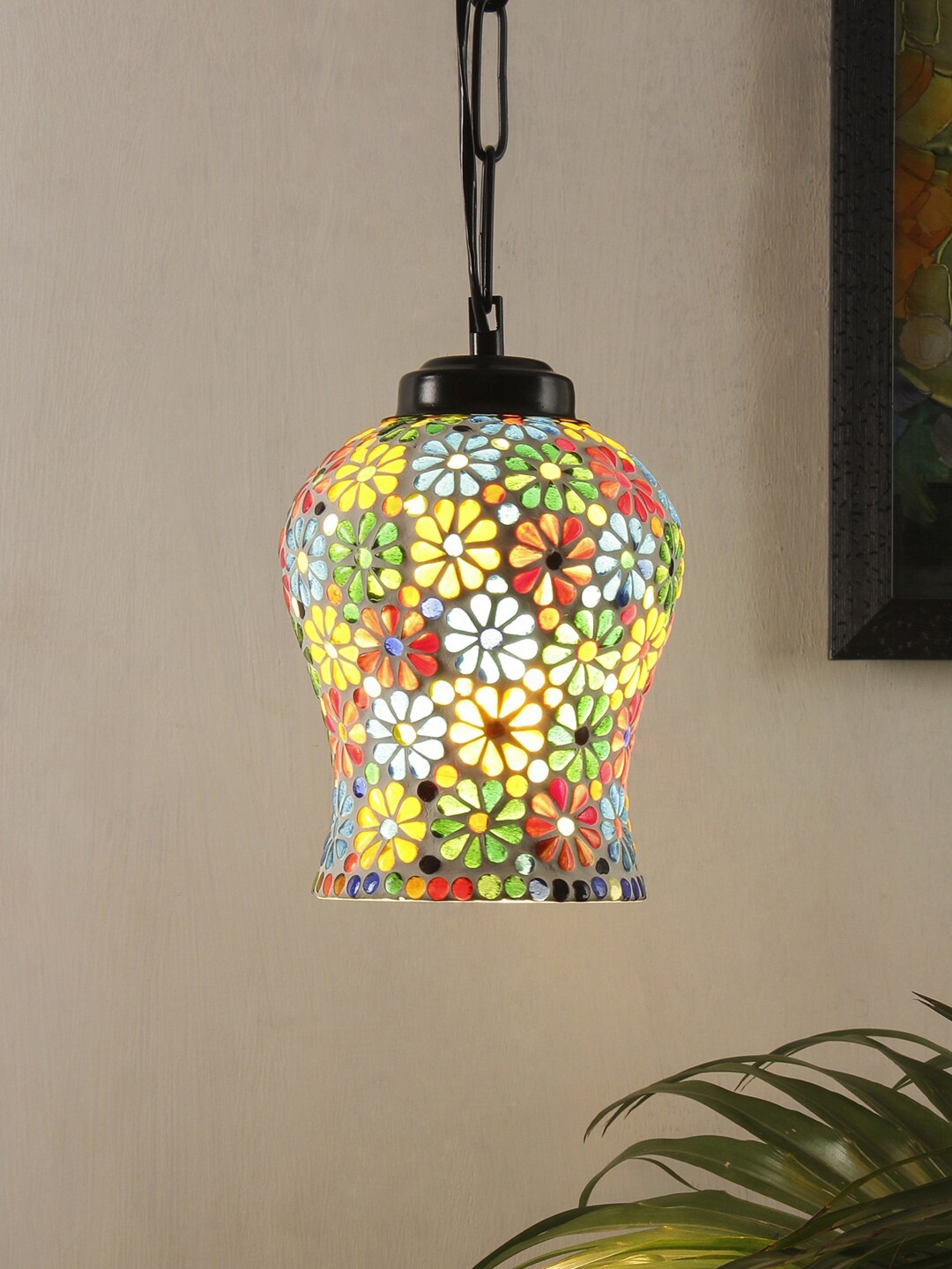 

Devansh Multicolor Mosaic Glass Hanging Lamp, Multi