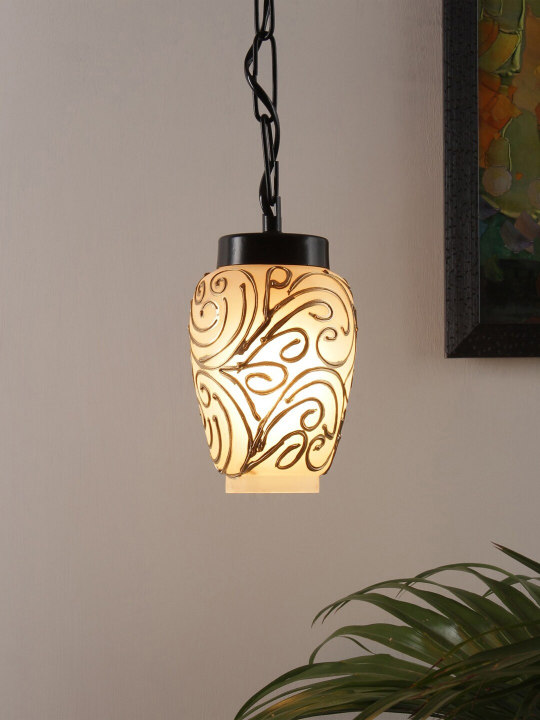 

Devansh Golden Mosiac Glass Hanging Lamp, Gold
