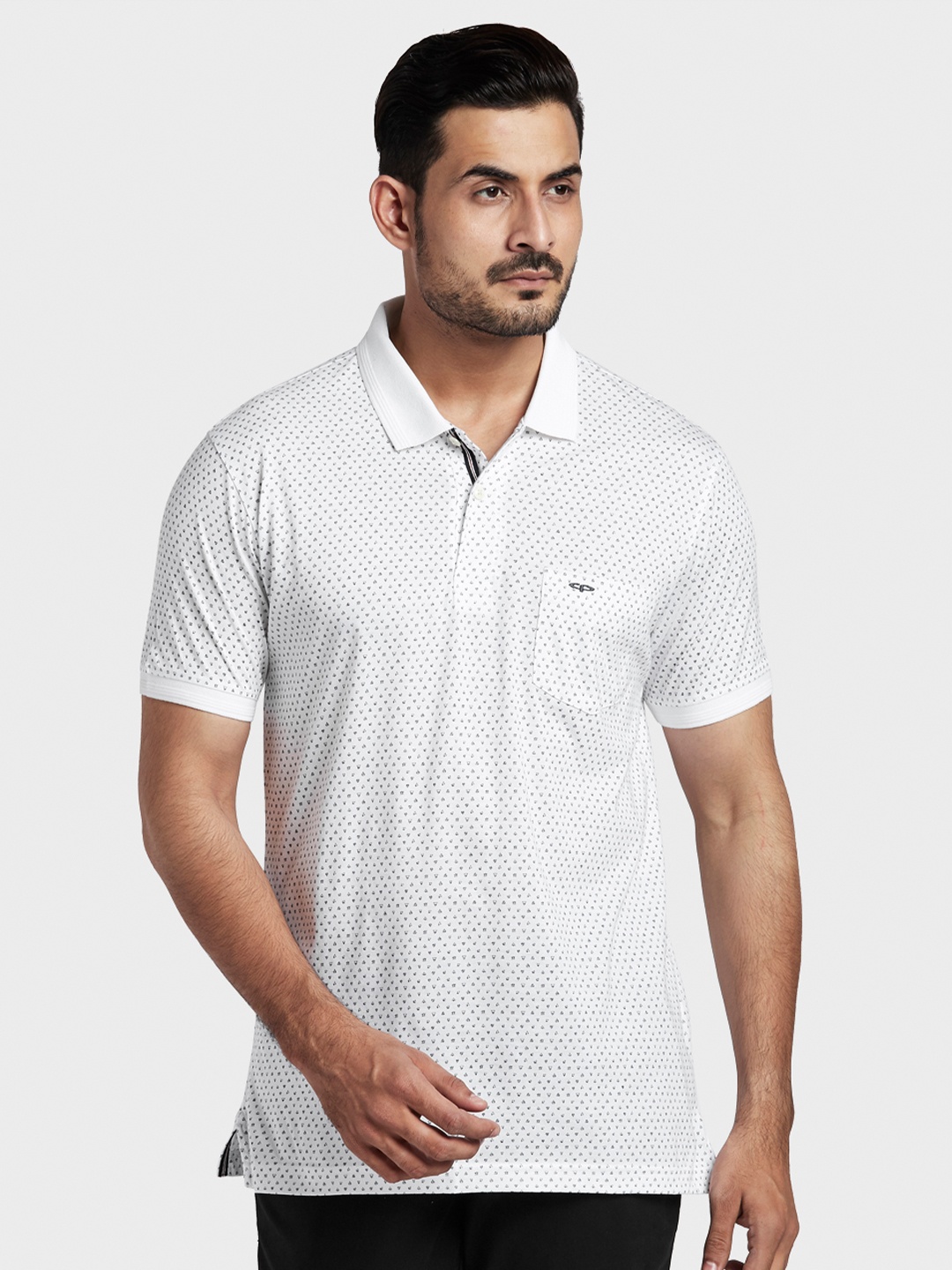

ColorPlus Men White Polo Collar Pockets T-shirt