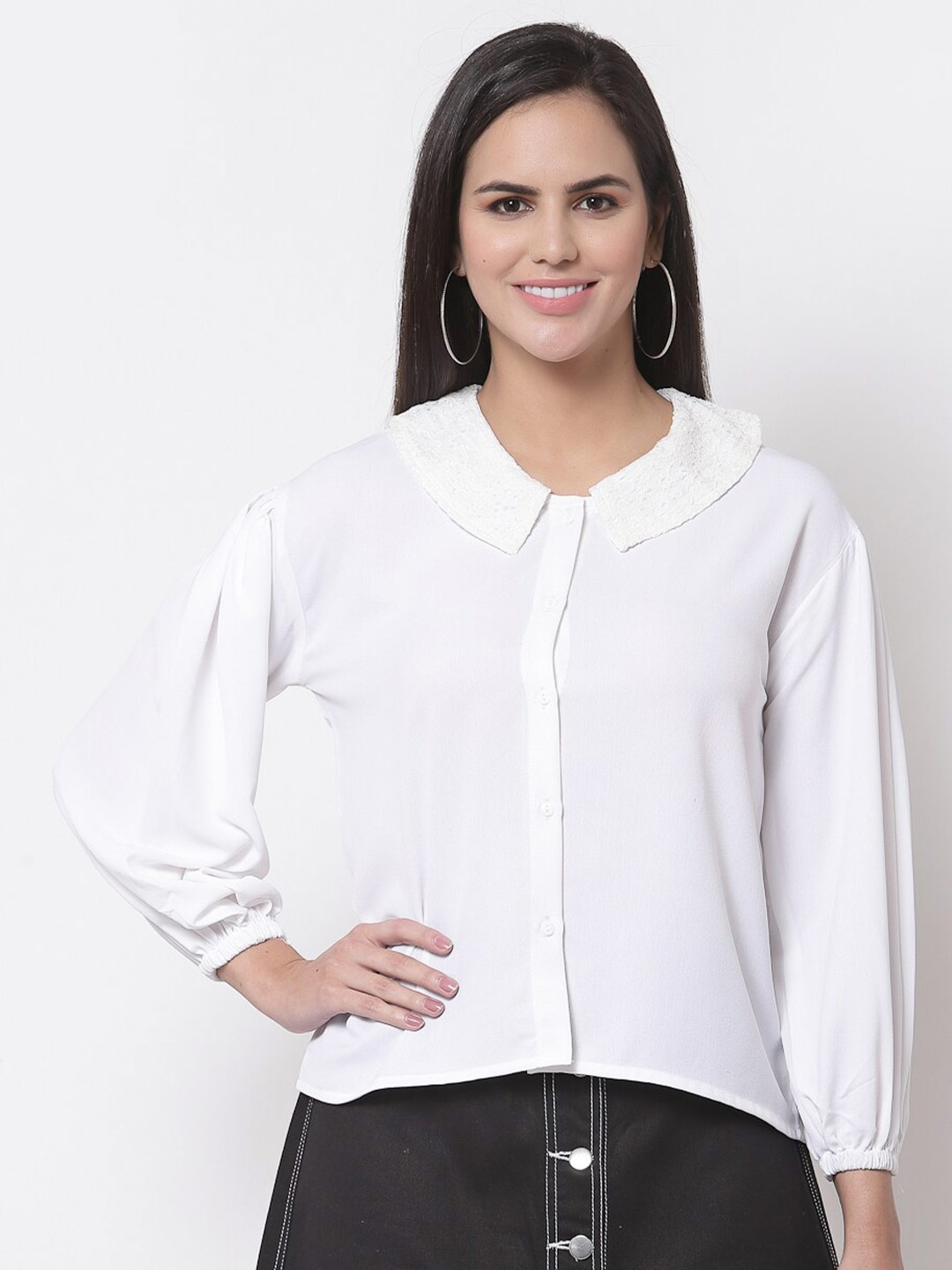 

Style Quotient Women White Lace Detail Casual Shirt