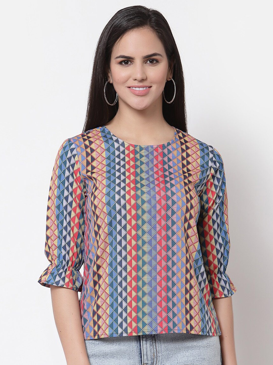 

Style Quotient Multicoloured Geometric Print Crepe Top, Multi