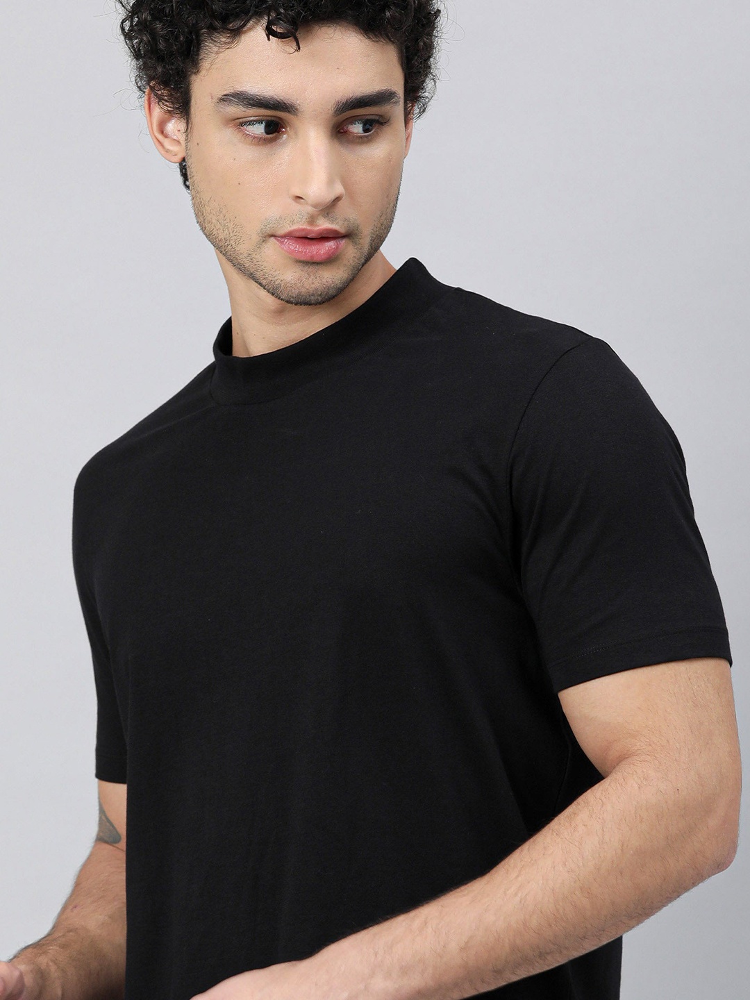 

RARE RABBIT Men Bit High Neck Slim Fit T-Shirt, Black