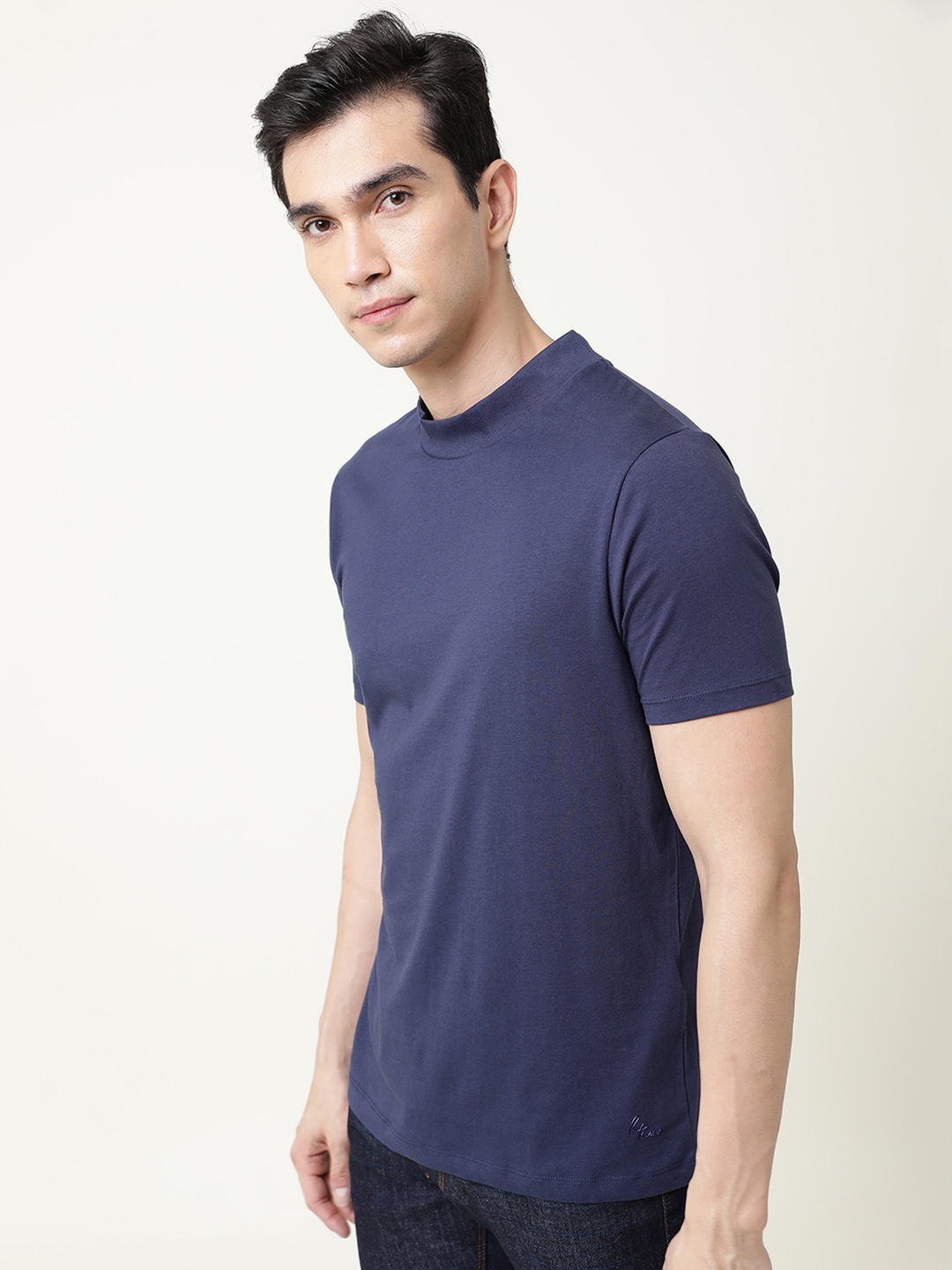 

RARE RABBIT Men Bit Slim Fit T-Shirt, Navy blue