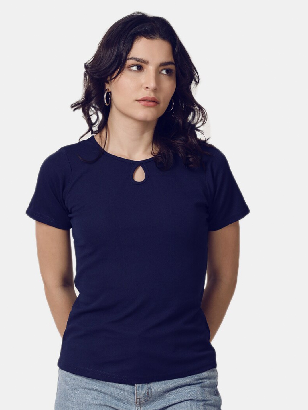 

Selvia Blue Keyhole Neck Scuba Top