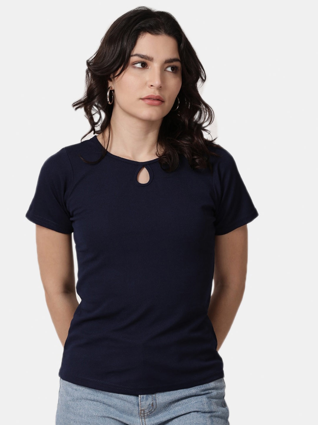 

Selvia Black Keyhole Neck Scuba Top