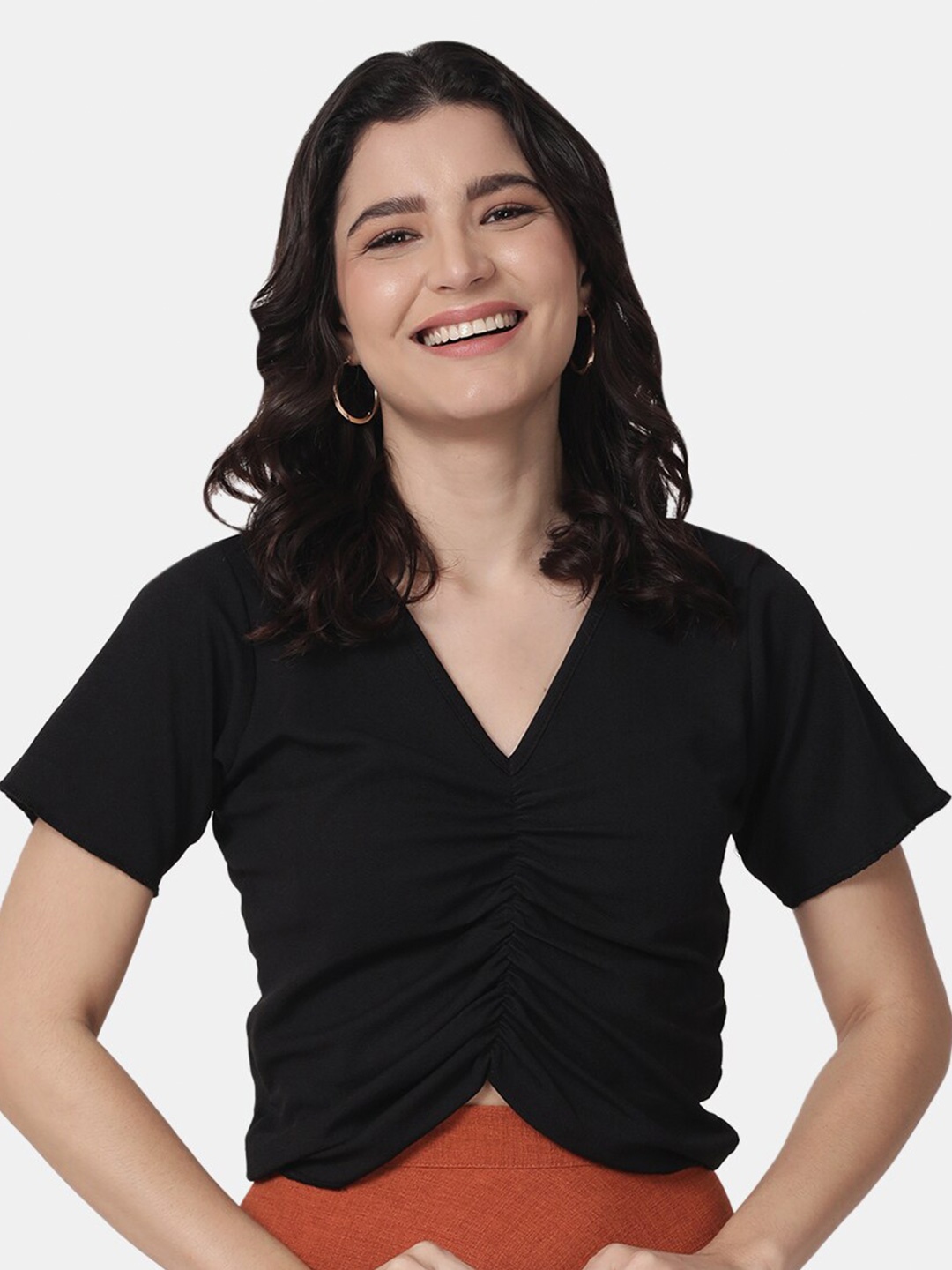 

Selvia Black Twisted Scuba Crop Top