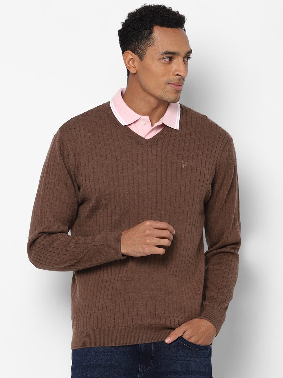

Allen Solly Men Brown Striped Pullover