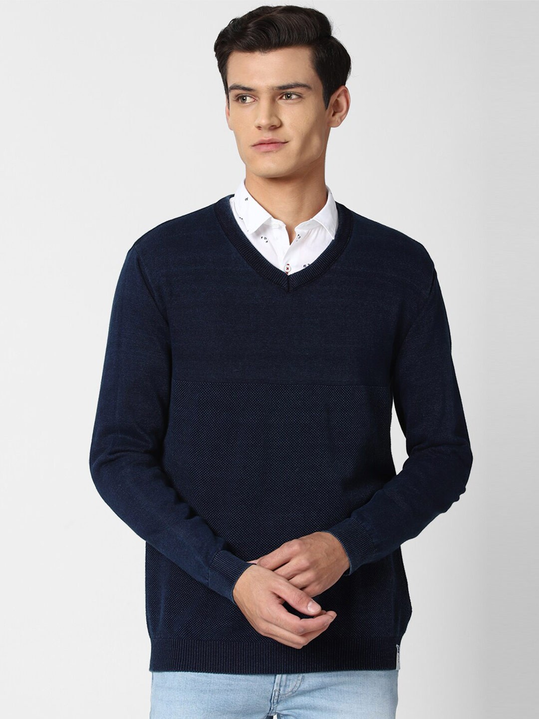 

Peter England Casuals Men Navy Blue Pure Cotton Pullover