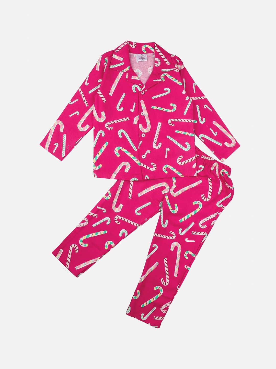 

Hippodrome Kids Pink & White Christmas Candy Printed Night suit