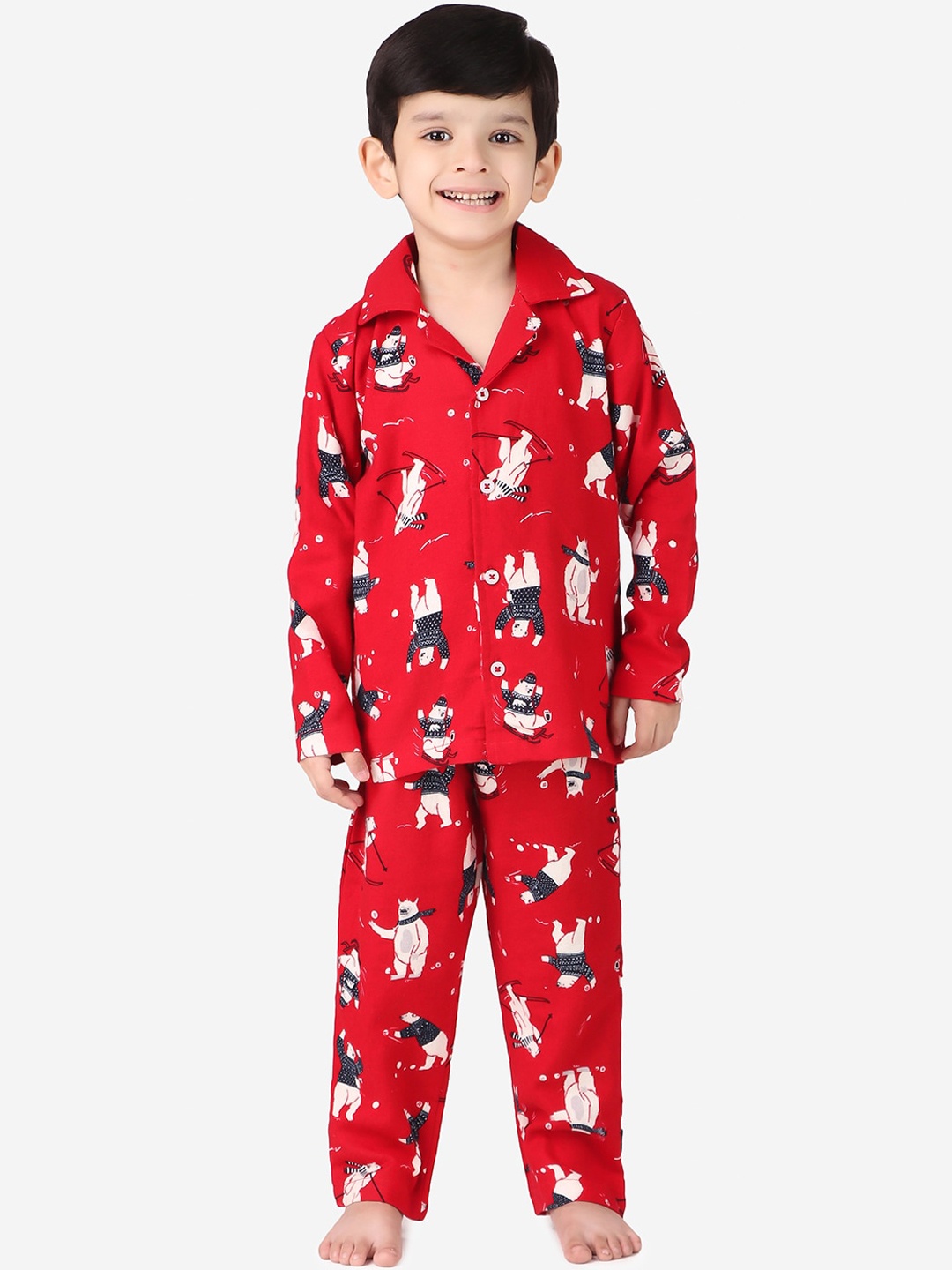 

Hippodrome Unisex Kids Red Humour and Comic Printed Pure Cotton Night Suits