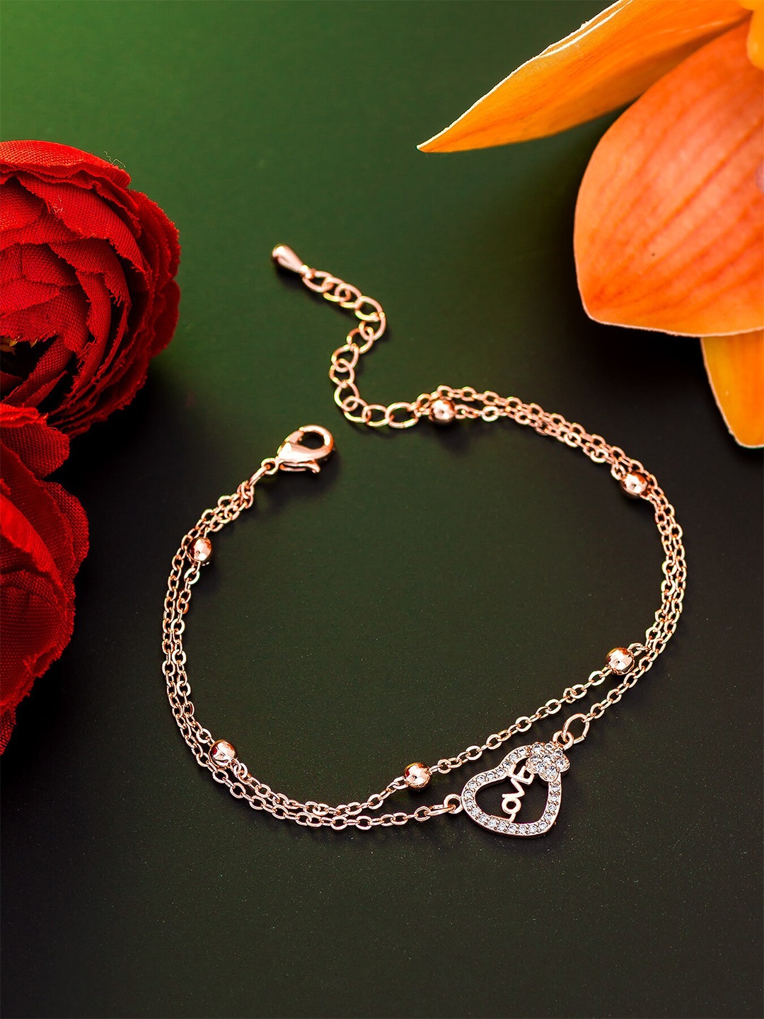 

aadita Women Rose Gold & White Crystals Gold-Plated Charm Bracelet