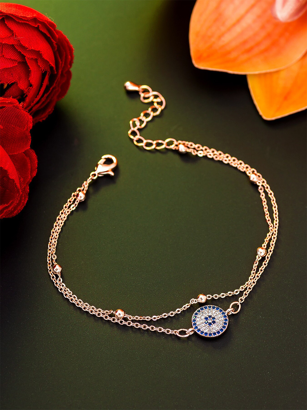 

aadita Women Rose Gold Crystals Handcrafted Gold-Plated Charm Bracelet
