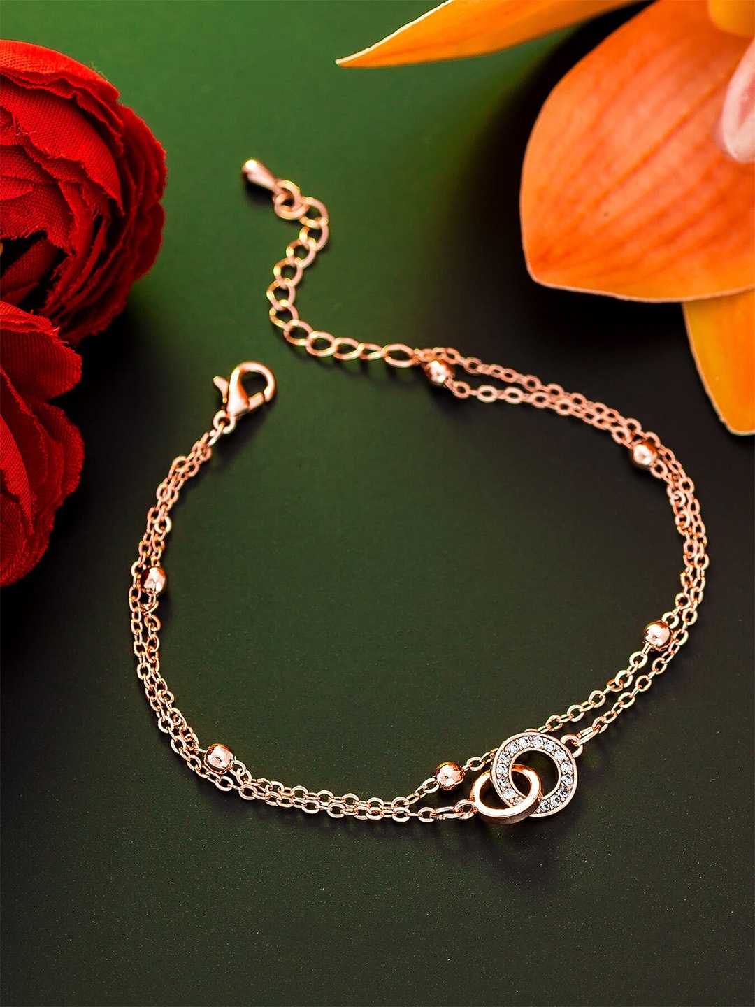 

aadita Women Rose Gold Crystals Handcrafted Gold-Plated Charm Bracelet