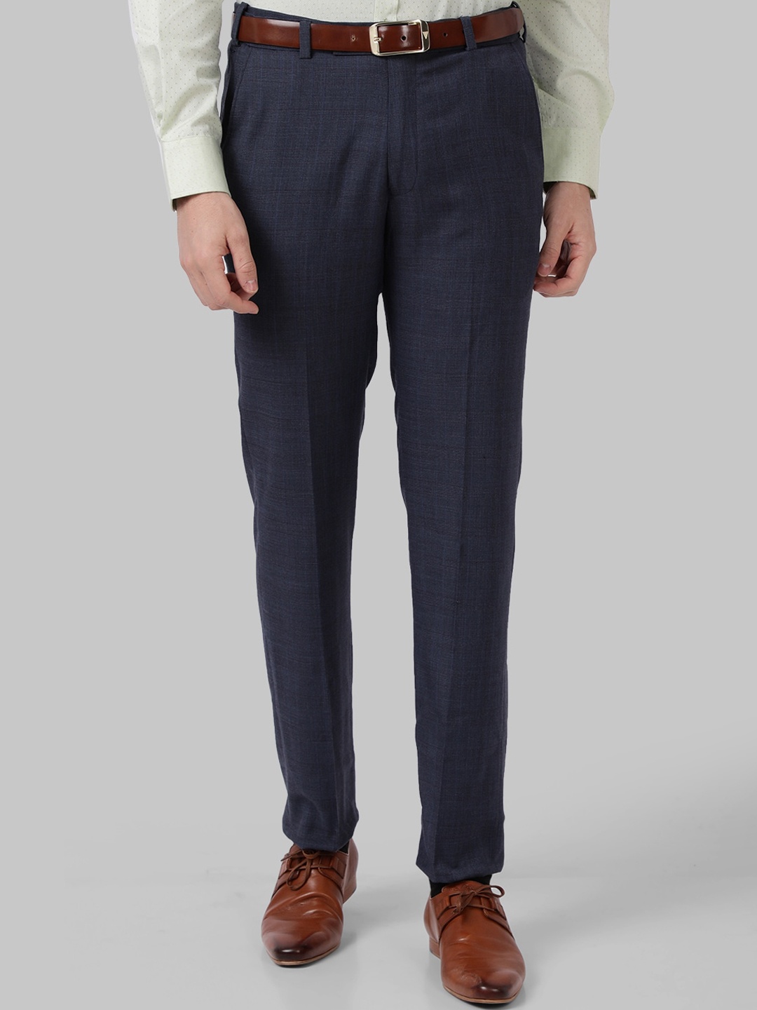 

Park Avenue Men Blue Checked Slim Fit Formal Trousers