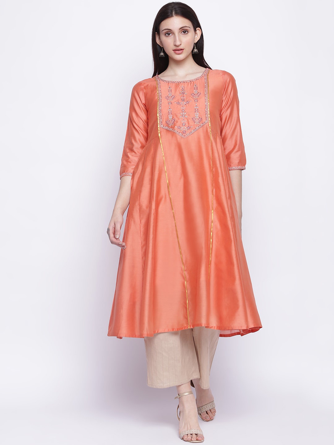 

IMARA Women Coral Yoke Design Thread Work Chanderi Silk Kurta