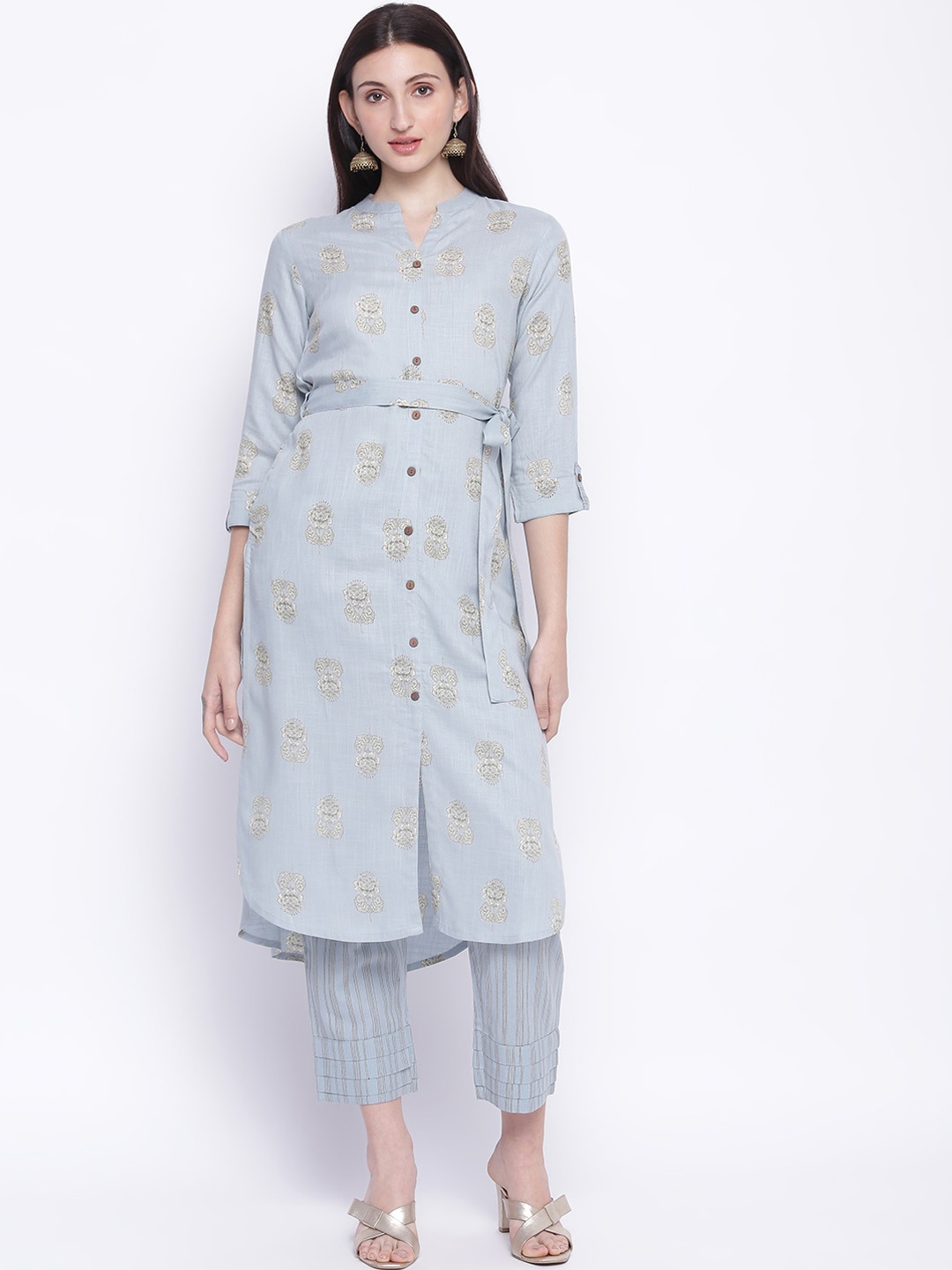 

IMARA Woman Blue Printed Panelled Kurta with Trousers