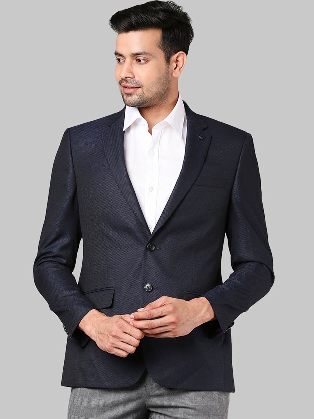 

Raymond Men Blue Self Design Single Breasted Formal Blazer