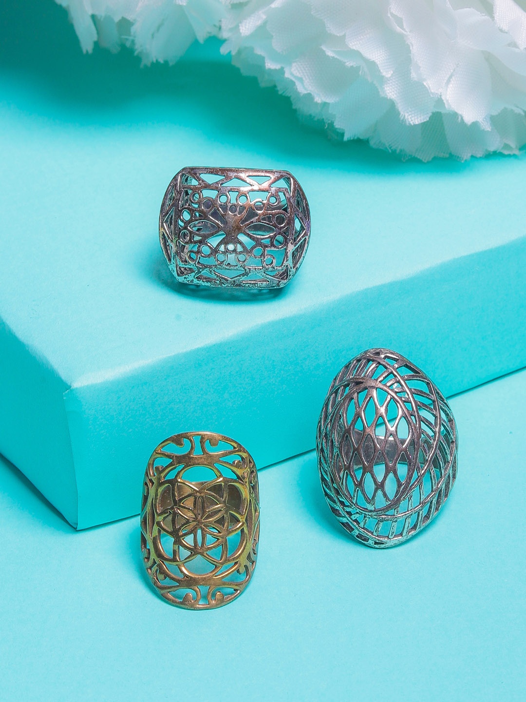 

DIVA WALK Set Of 3 Silver-Plated & Gold-Plated Adjustable Finger Rings