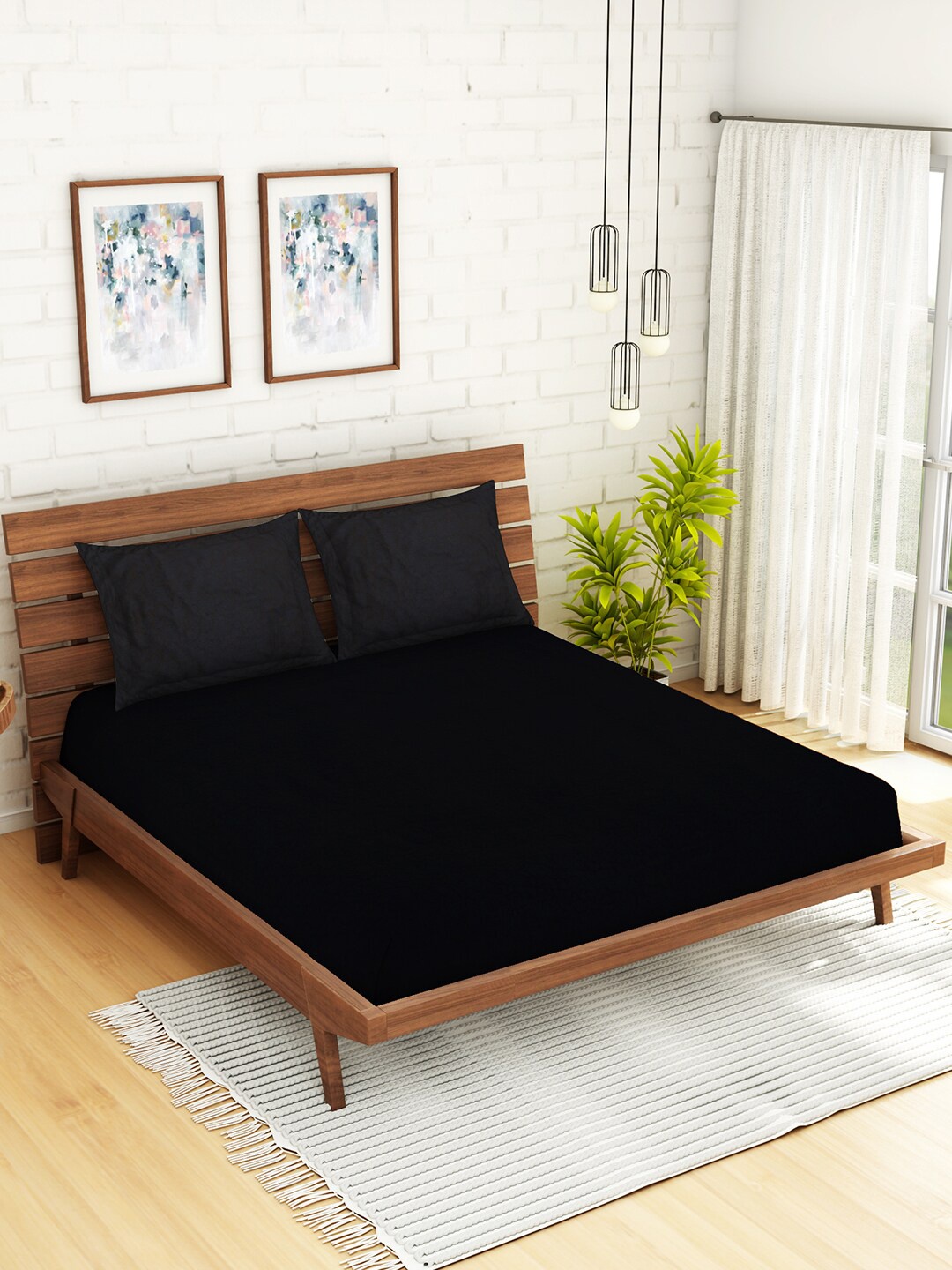 

CORE Designed by SPACES Black 104 TC Queen Bedsheet & 2 Pillow Covers