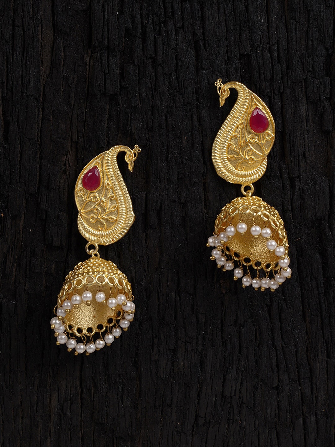 

Shoshaa Red & Gold-Toned Contemporary Jhumkas Earrings