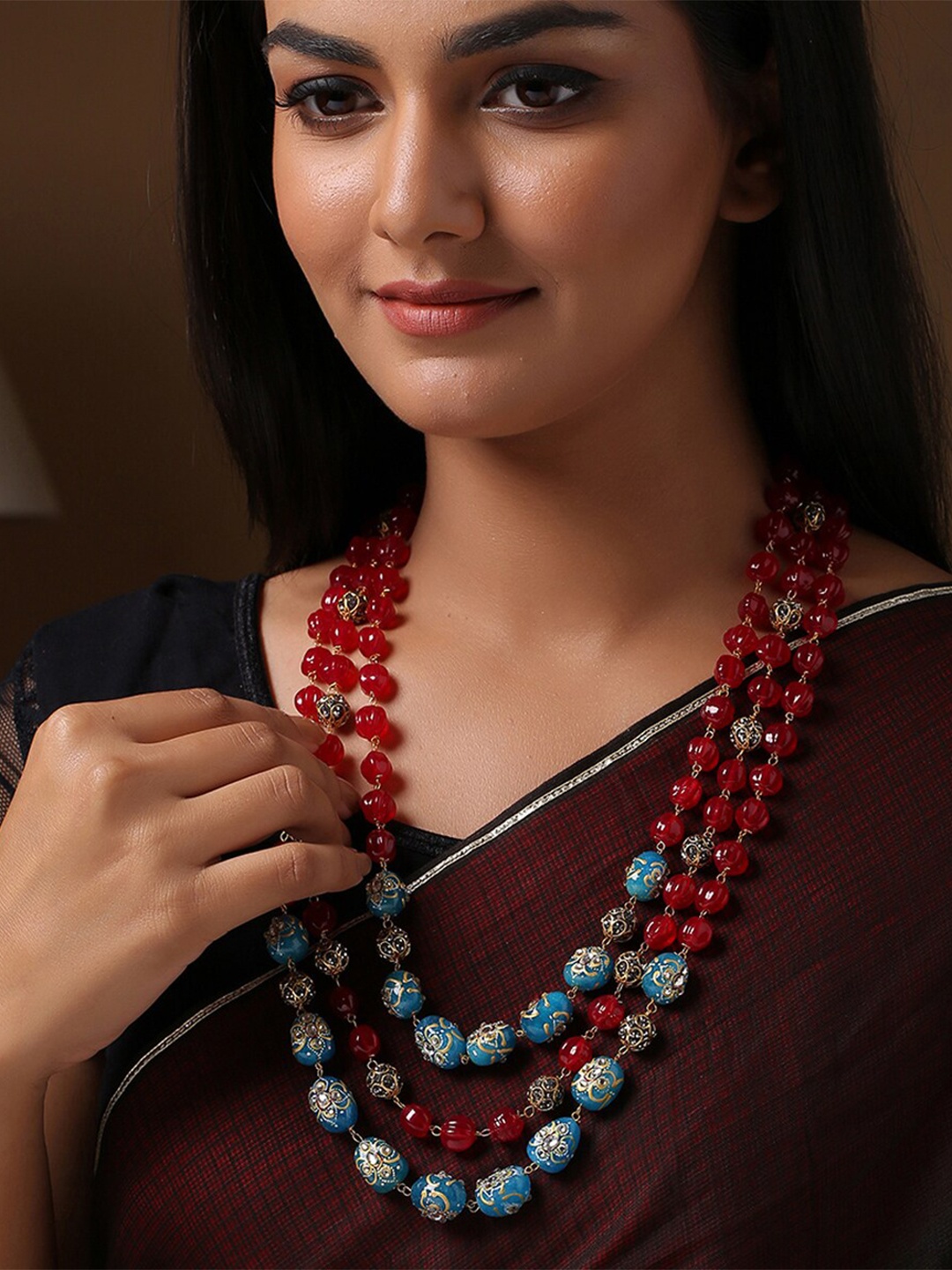 

Shoshaa Gold-Toned & Maroon Brass Gold-Plated Necklace