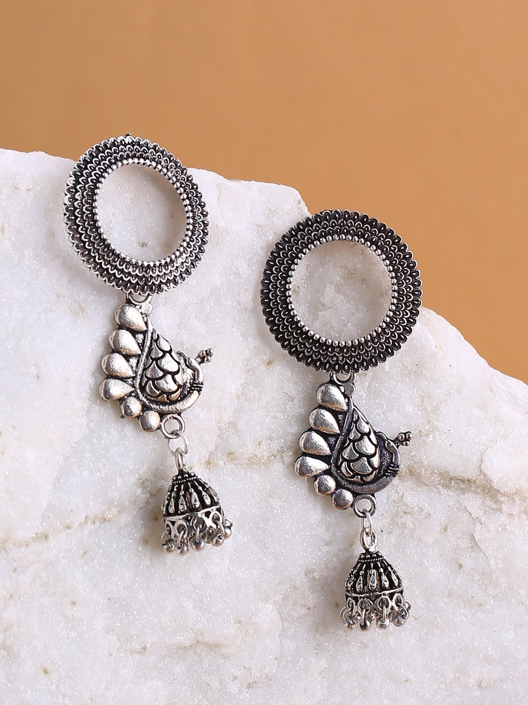 

Shoshaa Silver-Toned & Gold-Plated Contemporary Jhumkas Earrings