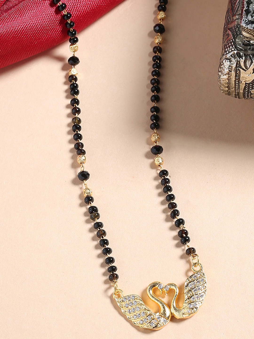 

Shoshaa Gold-Plated Black Beaded Mangalsutra