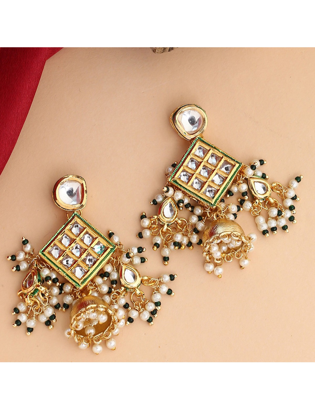 

Shoshaa Gold-Toned & White Contemporary Drop Earrings