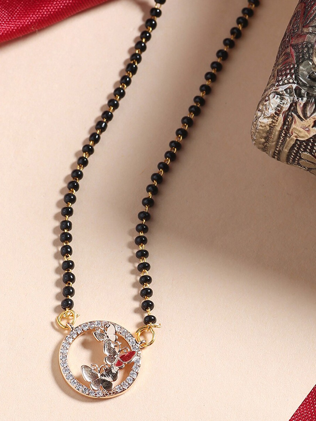 

Shoshaa Gold-Plated Black & White Stone-Studded & Beaded Mangalsutra