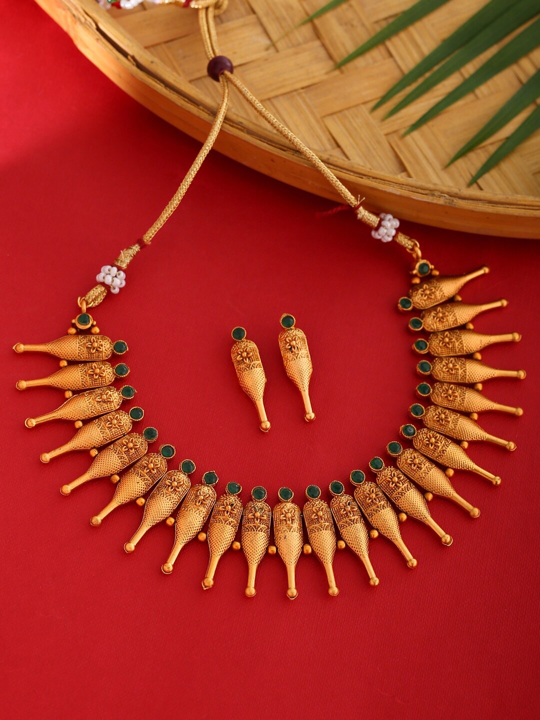 

Shoshaa Gold-Plated & Green Studded Jewellery Set